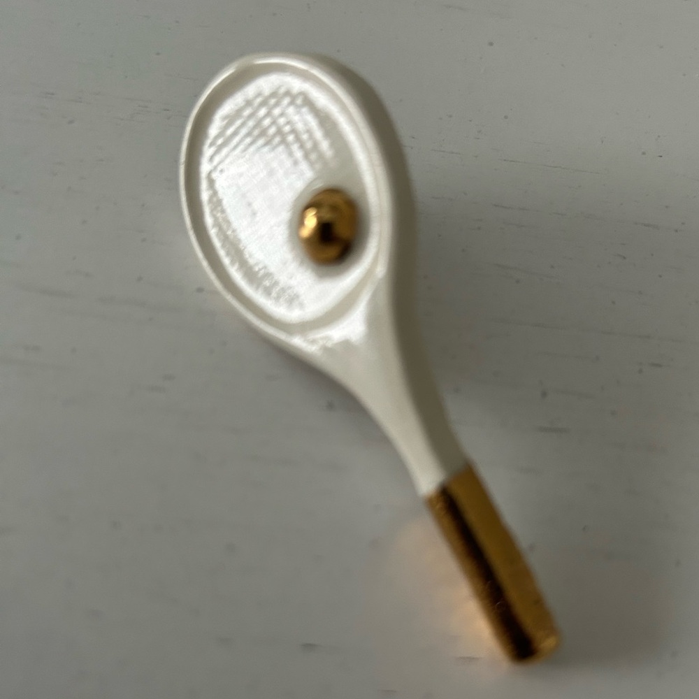 Cream and Gold Tennis Racket Handcrafted Pin - Picture 3 of 8